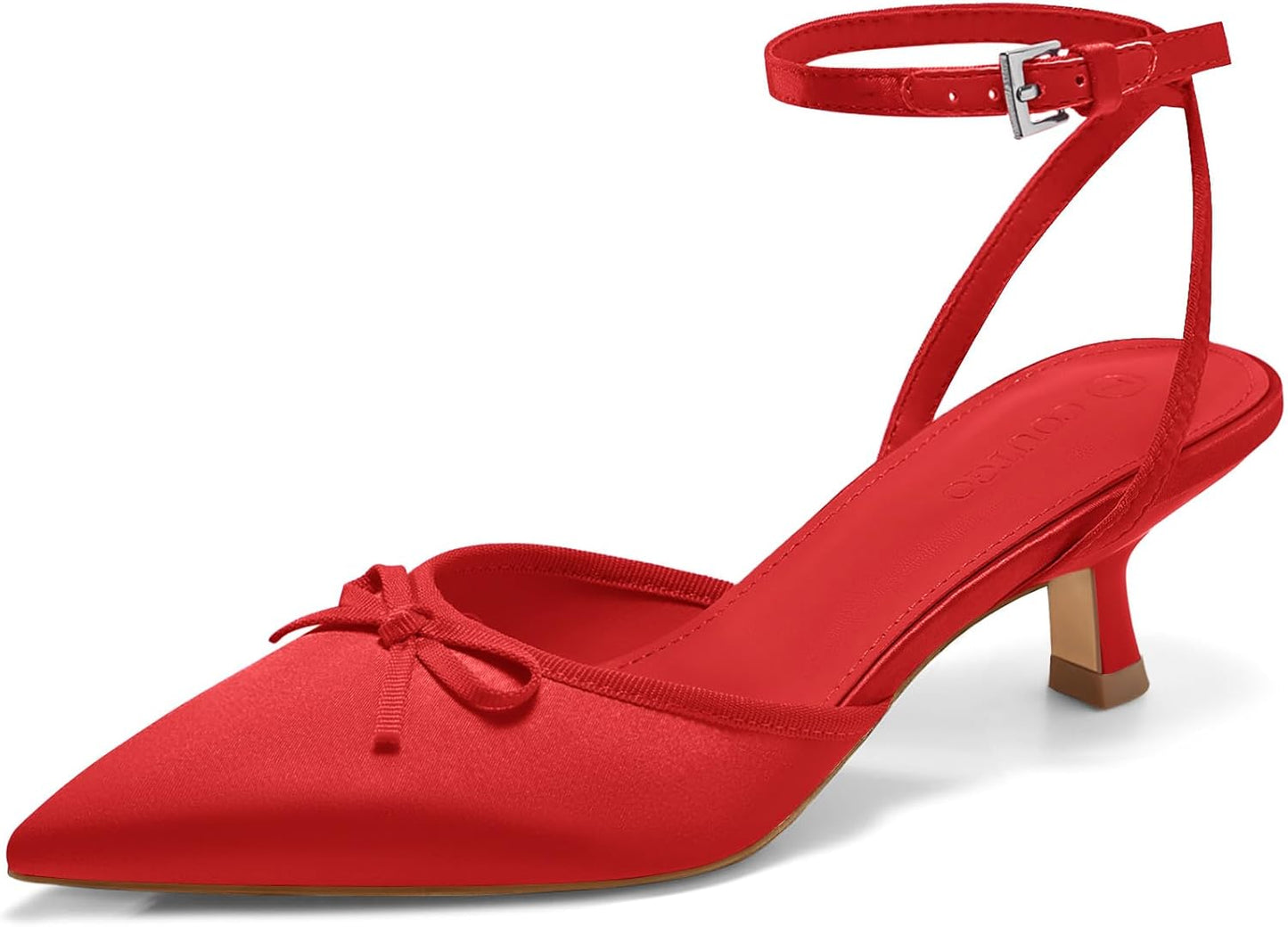 Coutgo Satin Kitten Low Heels with Bow for Dressy Occasions