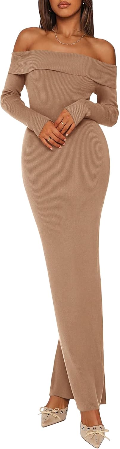 PRETTYGARDEN Women's Off Shoulder Maxi Bodycon Dress for Fall