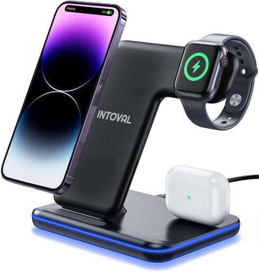 Intoval 3-in-1 Wireless Charger for iPhone, iWatch & Airpods (Z5,Black)