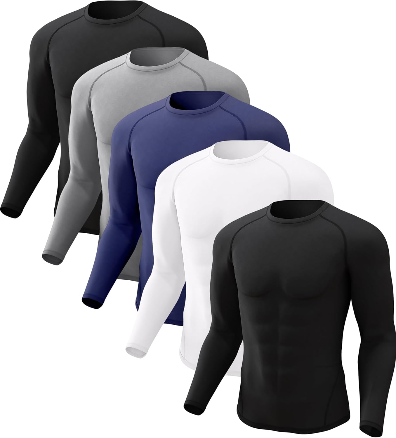 Mens Compression Shirt 5 Pack for Workout and Athletic Use