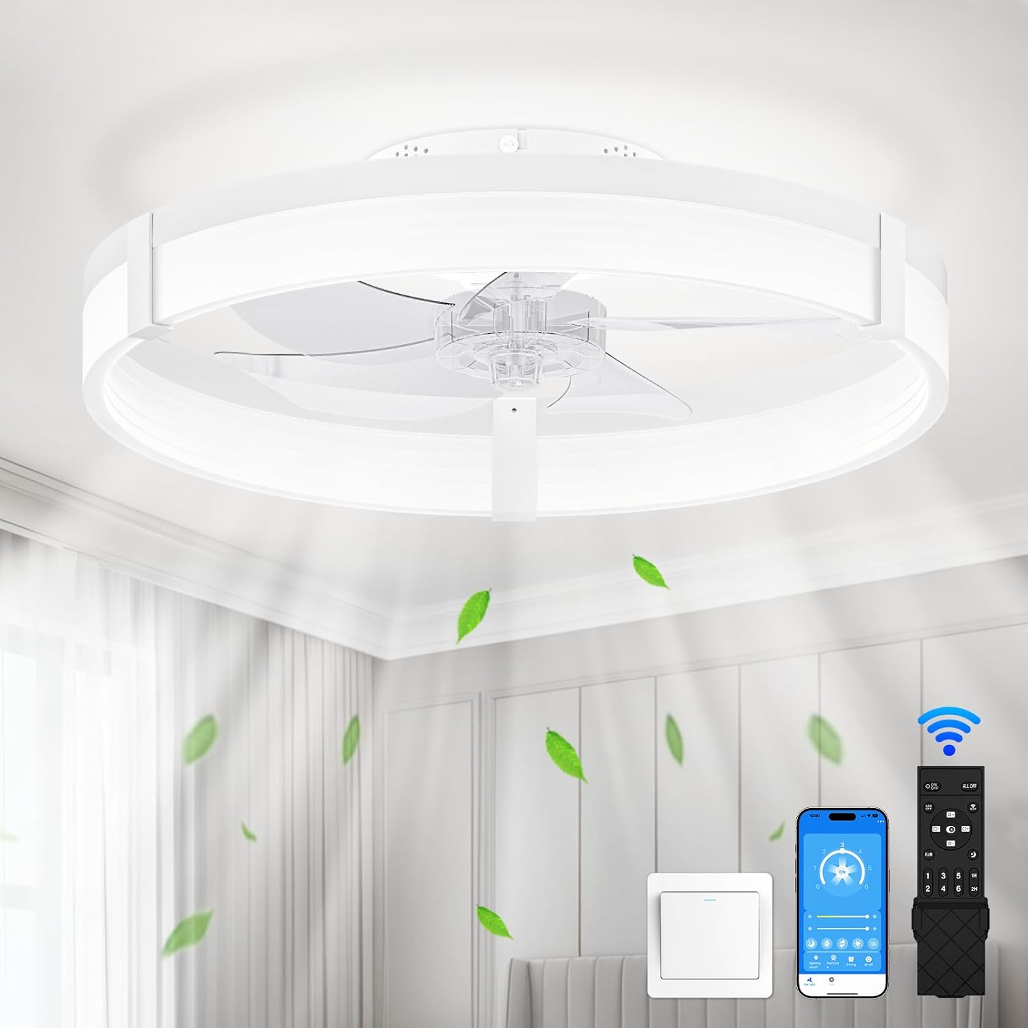 19.7in Low Profile Ceiling Fan with Lights and Remote Control