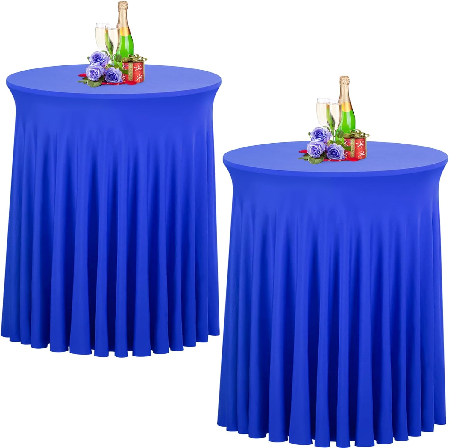 Royal Blue Spandex Cocktail Table Skirt 2 Pack - Perfect for Parties!