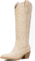 White Knee High Cowboy Boots for Women - Wide Calf Rhinestone Cowgirl