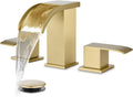 Brushed Gold 8 in Waterfall Widespread Bathroom Faucet Set - Solid