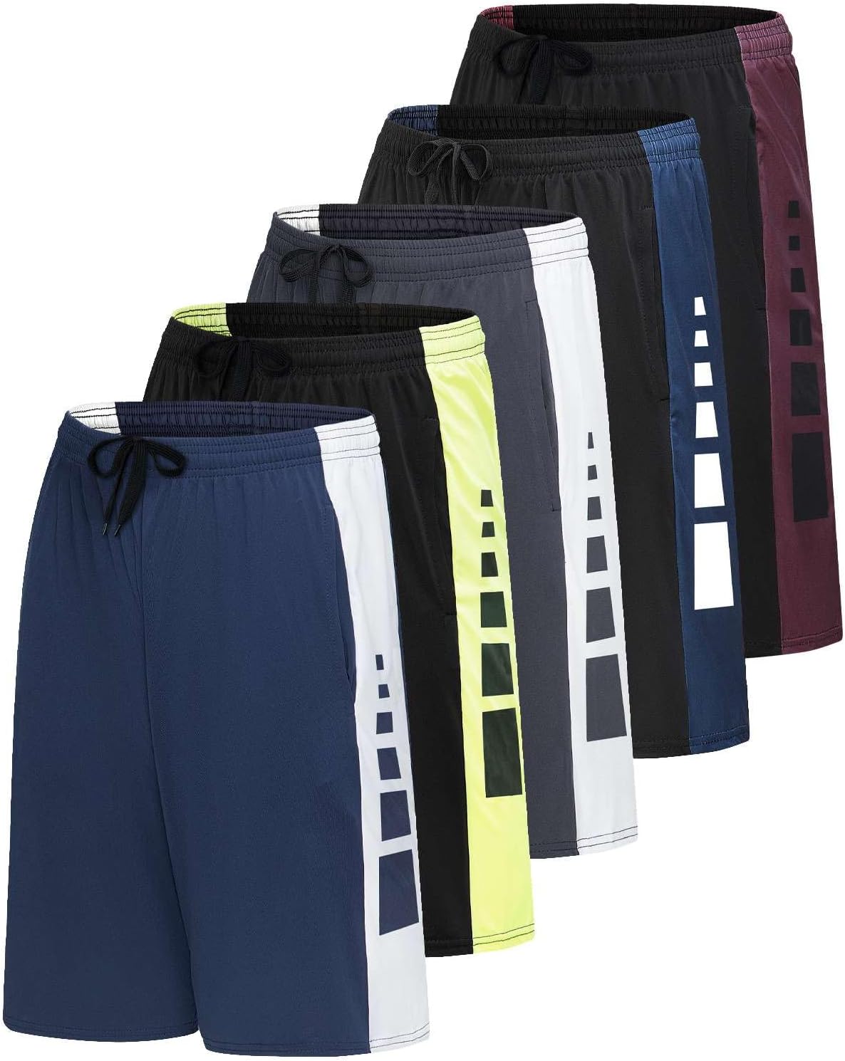 Real Essentials Mens 5 Pack Dry-Fit Shorts for Active Lifestyles