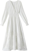 Women's Lace Maxi Dress Short Sleeve V Neck - Boho Smocked Waist