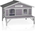 Outdoor Cat House with Porch and Escape Door - Weatherproof Shelter