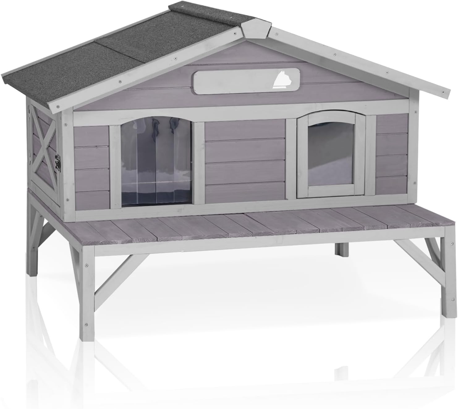 GUTINNEEN Outdoor Cat House with Large Porch and Escape Door