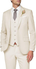 3 Piece Suit for Men Slim Fit Cream Wedding Suit - Elegant Set