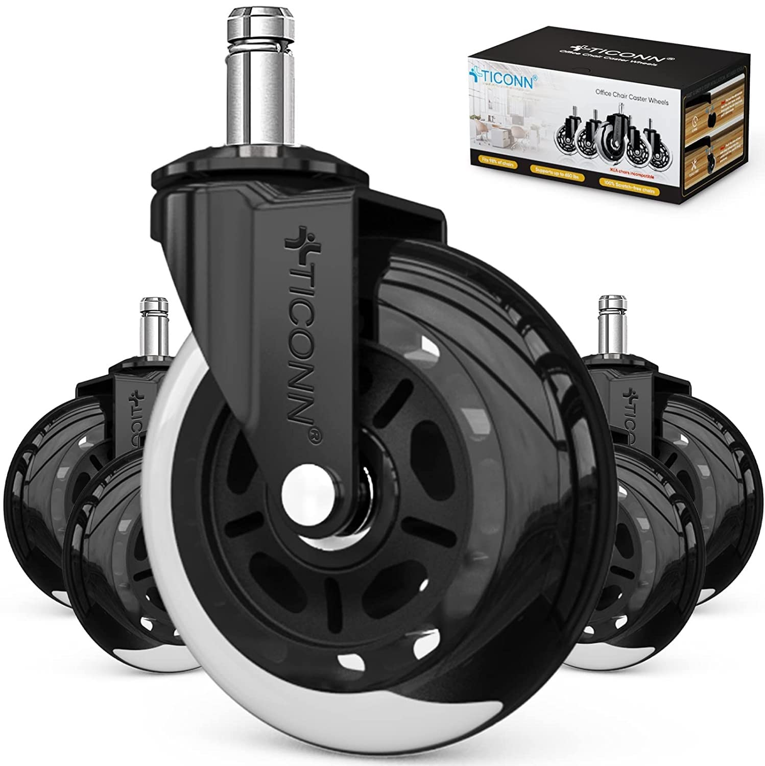 TICONN 5 Universal Office Chair Caster Wheels - Glide Effortlessly on Any Floor