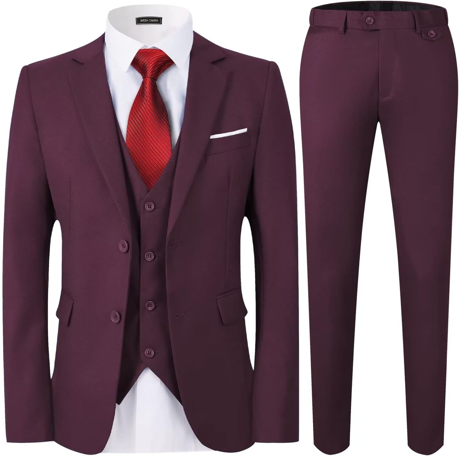 WEEN CHARM Men's 3-Piece Slim Fit Suit Set for Any Occasion