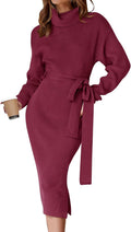 Turtleneck Sweater Midi Dress - Slim Ribbed Knit Bodycon