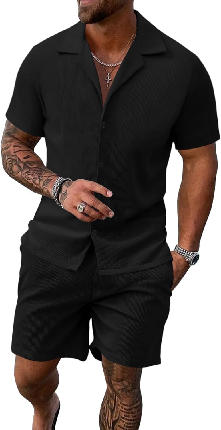 UOUA 2 Piece Short Sets for Men Summer Beach Outfits Casual Style