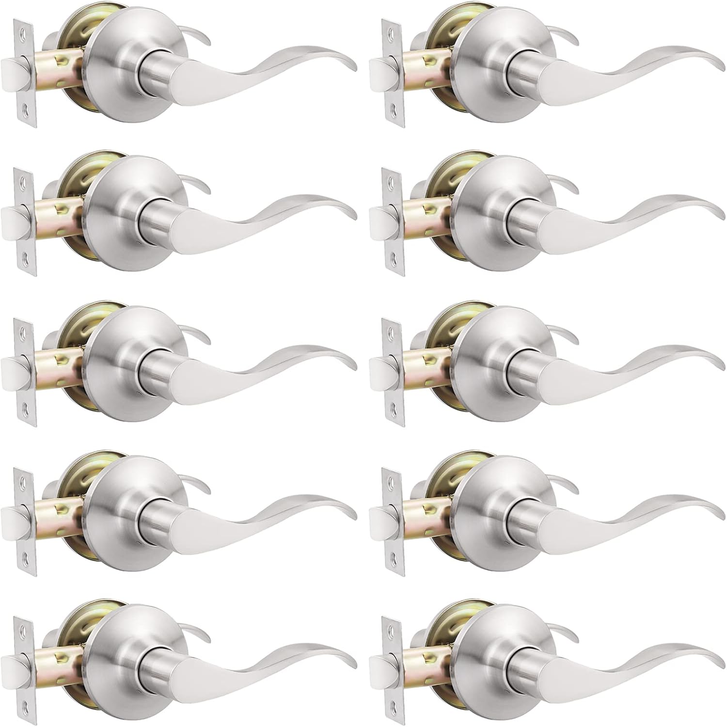 GOBEKOR Satin Nickel Passage Lever Handle Set for Interior Doors