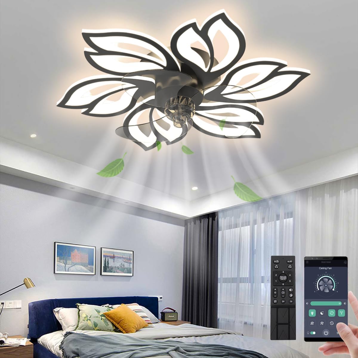 25.6in Bladeless Ceiling Fan with Lights Remote Control for Home