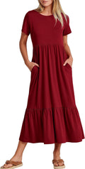Womens Summer Maxi Dress A Line Tiered Flowy - Comfortable Everyday