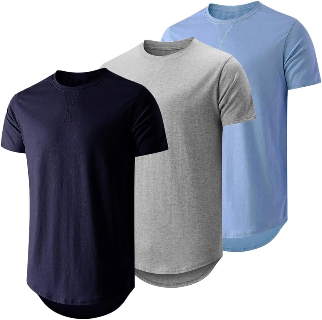 JMIERR Mens 3 Pack Cotton Hipster Longline Crewneck T-Shirt