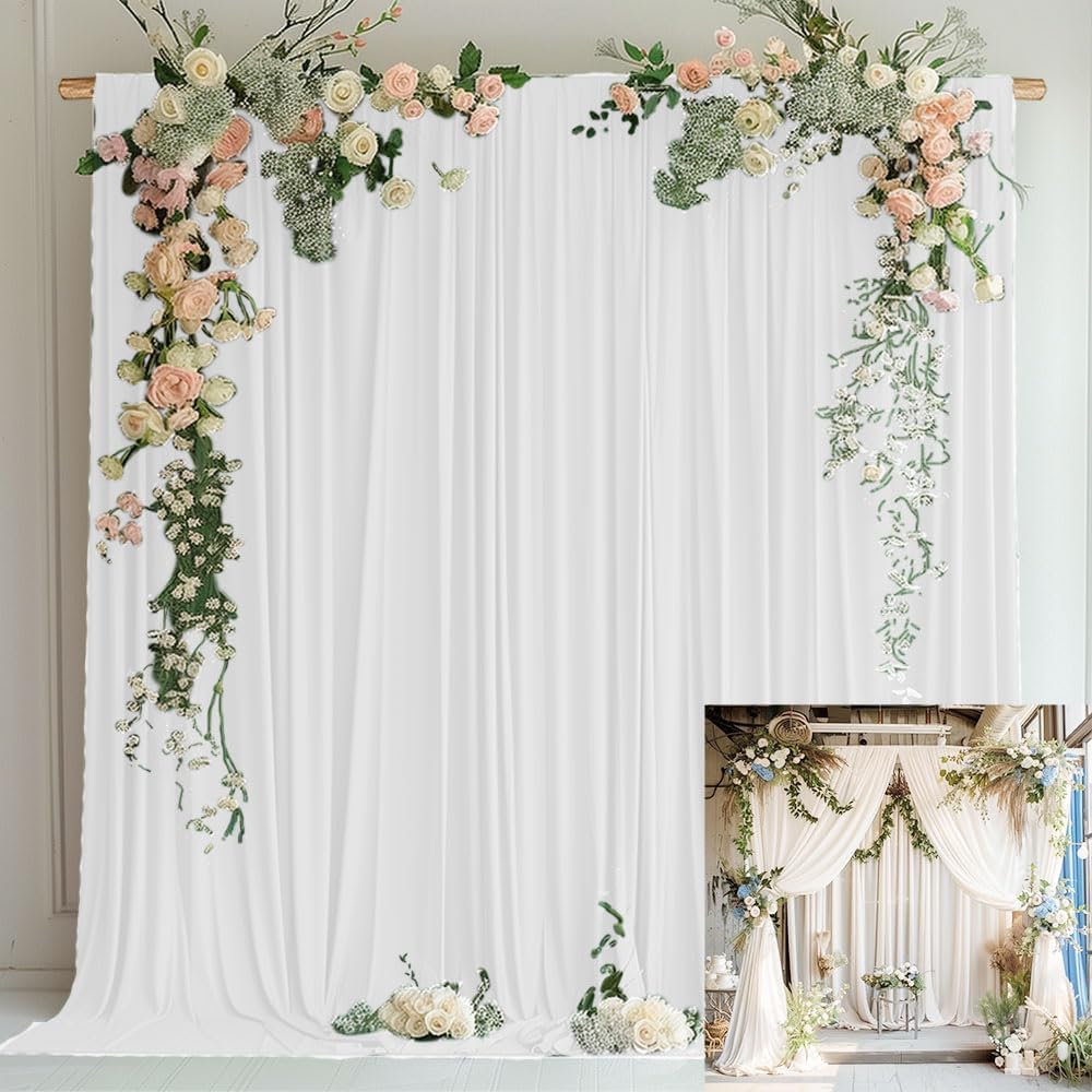 10x10FT White Curtains for Parties and Wedding Backdrop Decor