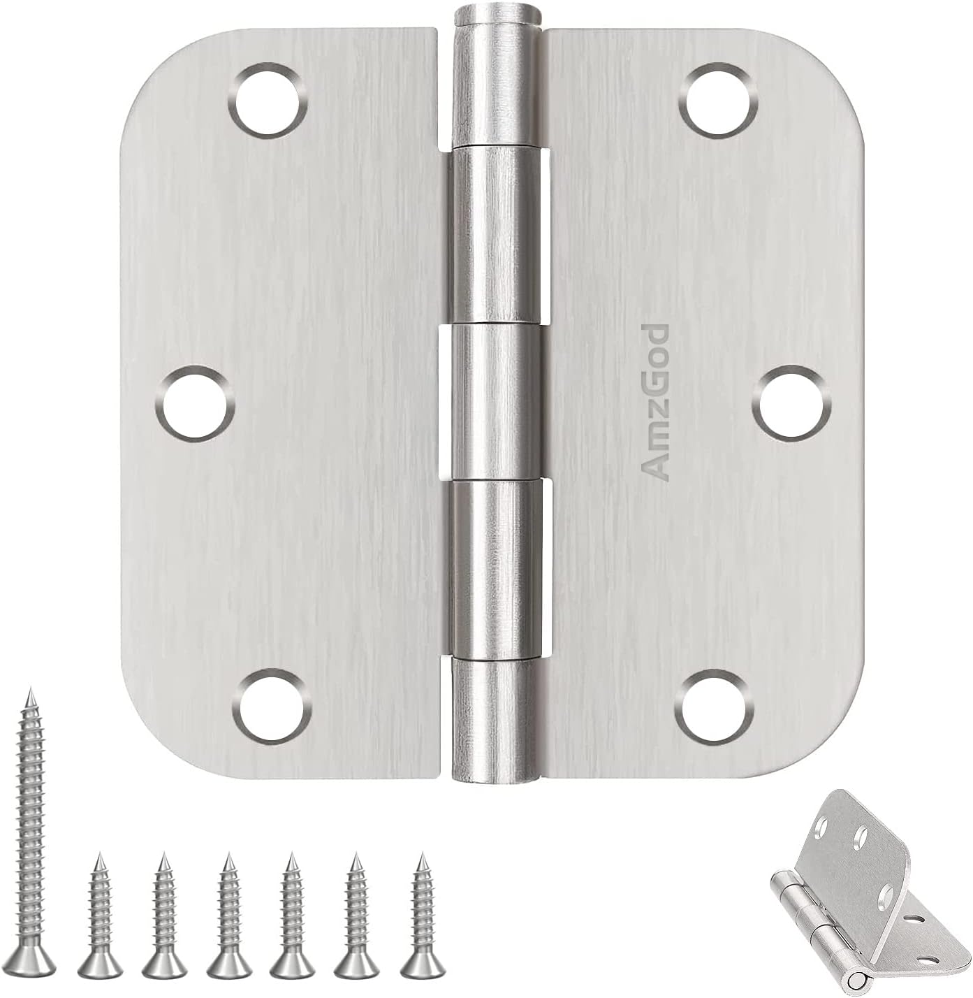 Brushed Nickel Door Hinges - 36 Pack 3.5 Inch Rounded Design