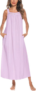 Cotton Nightgown for Women Mid-Calf Embroidery Sleeveless - Breathable