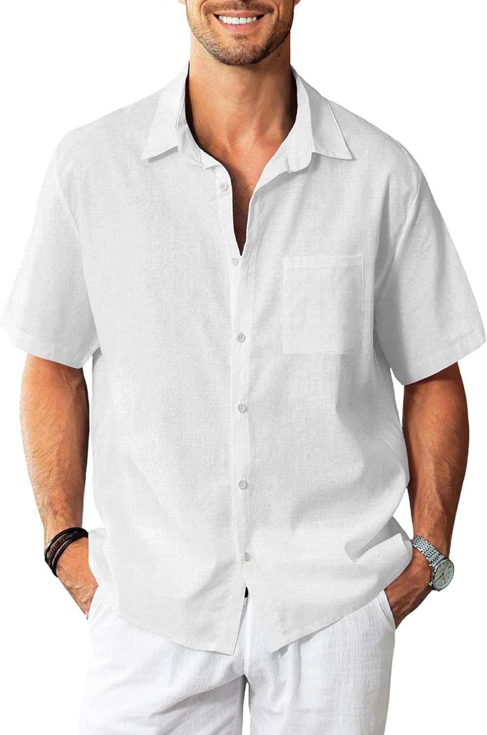 KYKU Linen Shirts for Men: Casual Short Sleeve Beach Wear