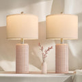 PoKat 23 in Pink Ceramic Table Lamps Set of 2 - Modern Bedside Pair