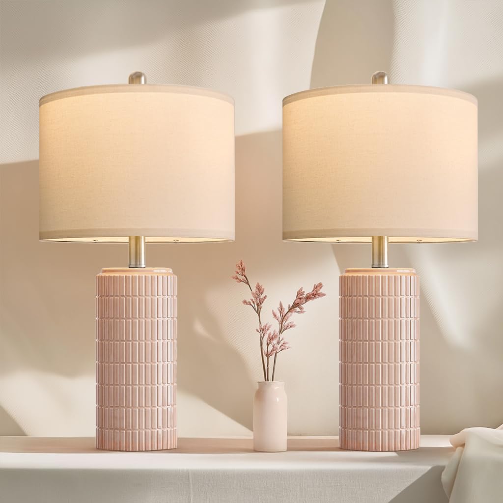 Modern Pink Ceramic Table Lamps Set of 2 for Bedroom Decor