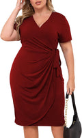 Nemidor Plus Size Wrap Bodycon Midi Dress - Flattering Summer Fit Club