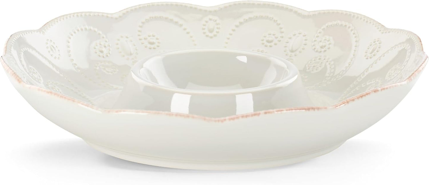 Lenox French Perle Chip and Dip Tray - Elegant White Stoneware