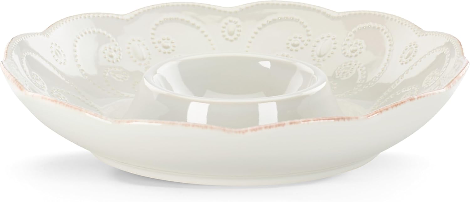 Lenox French Perle Chip and Dip Tray - Elegant White Stoneware