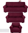 Burgundy Milk Silk 3-Piece Slipcover Set for Sofa - Form Fit