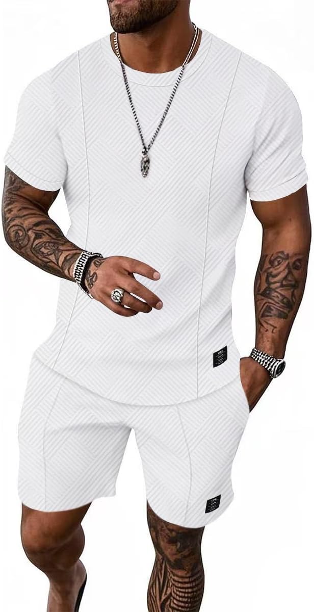 UOUA Mens Short Sets Summer 2 Piece Outfits for Casual Style