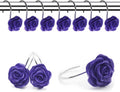 FINROS 12PCS Purple Rose Shower Curtain Hooks - Anti Rust Decor