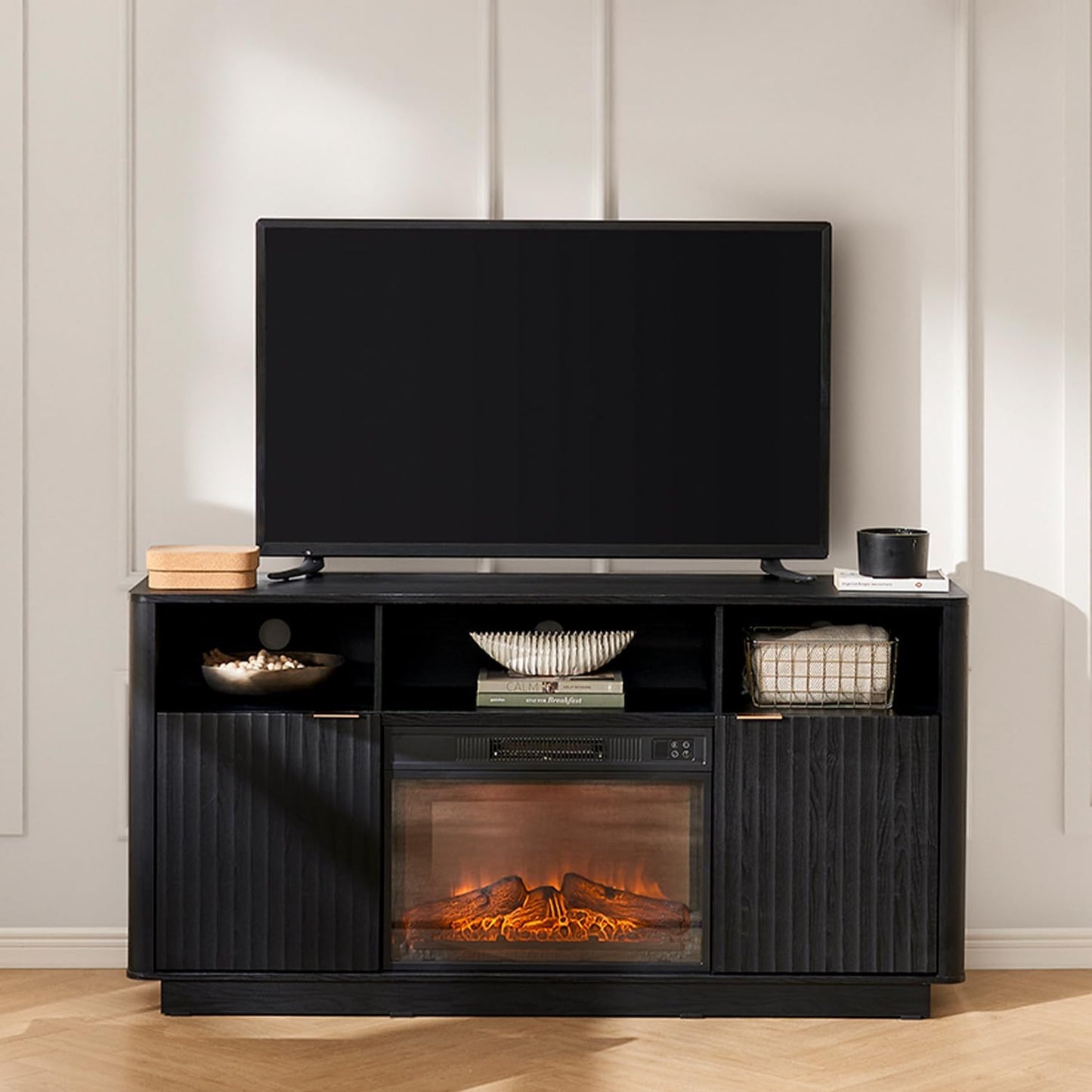 Modern Farmhouse TV Stand with Electric Fireplace