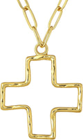 Large Cross Necklace 18k - Hammered Open Cross Chain Statement