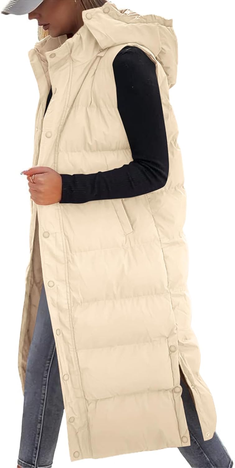 Grlasen Womens Long Puffer Vest Hooded Sleeveless Winter Coats