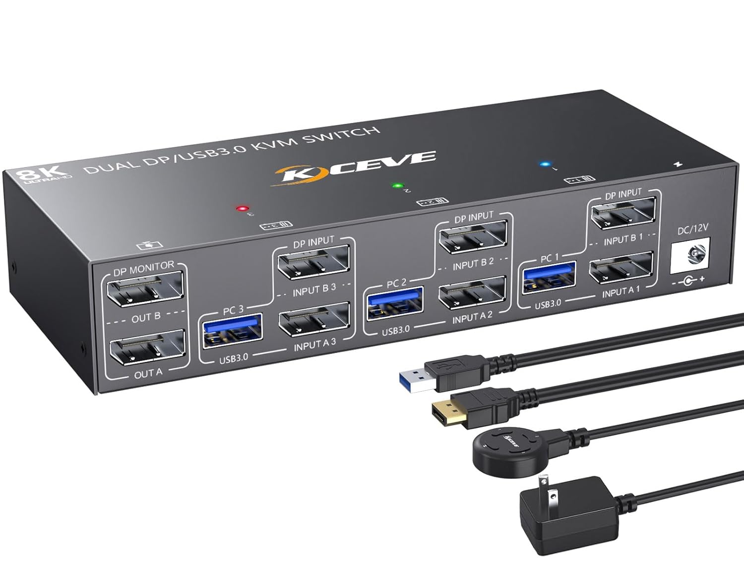 KVM Switch 2 Monitors 3 Computers 4K@144Hz for Dual Display