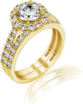 Sterling Silver Flower Halo Ring Set with Cubic Zirconia - Bridal Glow