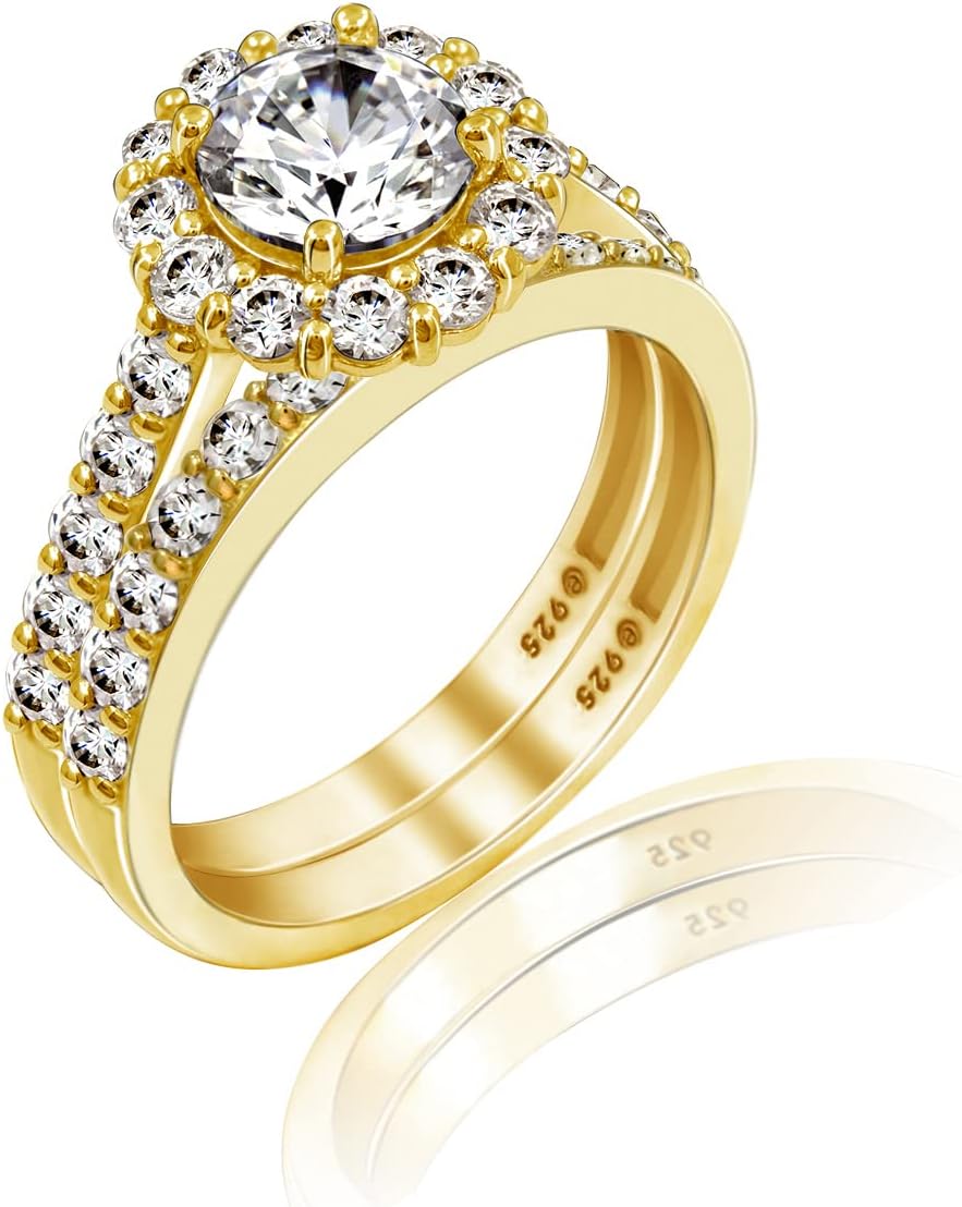 Sterling Silver Flower Halo Ring Set with Infinite Elements Zirconia