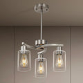 3-Light Brushed Nickel Dining Room Light Fixture - Modern Glass
