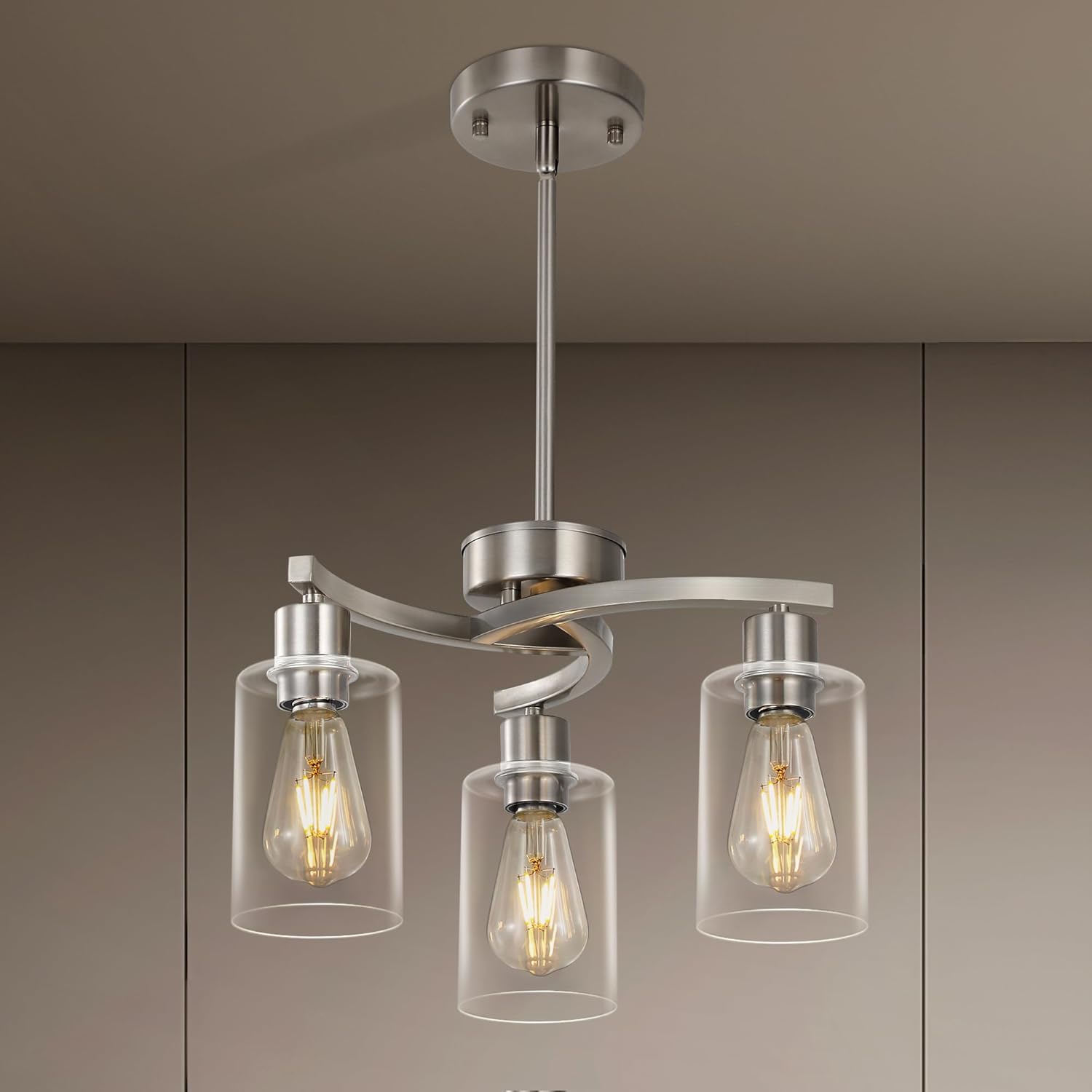 3-Light Brushed Nickel Dining Room Light Fixture for Modern Homes