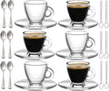 Demitasse Espresso Cups Set of 6 - Clear Glass Saucers & Spoons