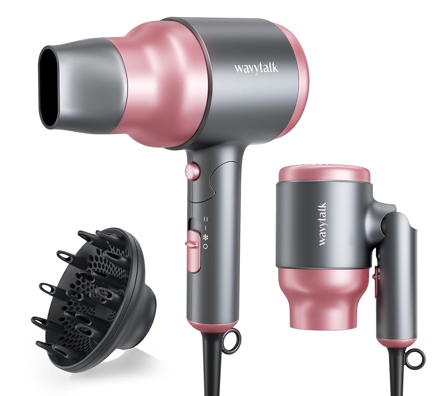 Wavytalk Portable Hair Dryer with Diffuser for Fast Drying