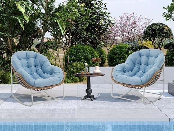 Oversized Outdoor Papasan Rocking Chair Set of 2 for Relaxation
