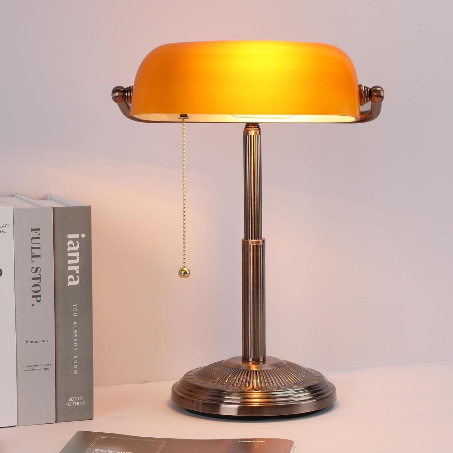 Vintage Amber Banker's Desk Lamp: LED Bulb Included