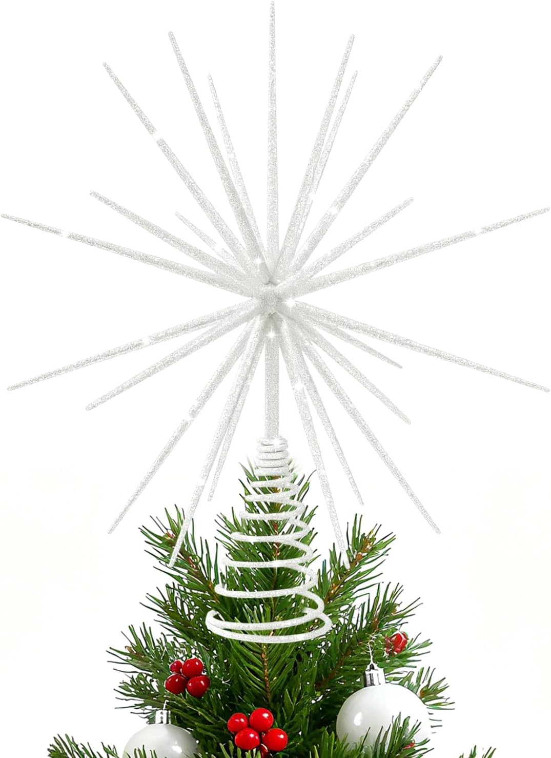 13.7 Inch White Christmas Tree Topper for Holiday Decor