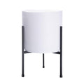 10 in White Cylinder Plant Pot with Heavy Duty Stand - Medium