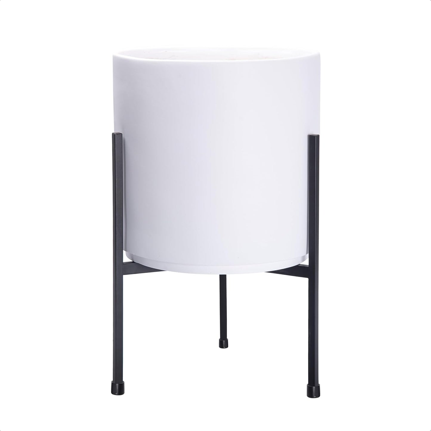 D'vine Dev Modern White Cylinder Planter with Heavy Duty Stand