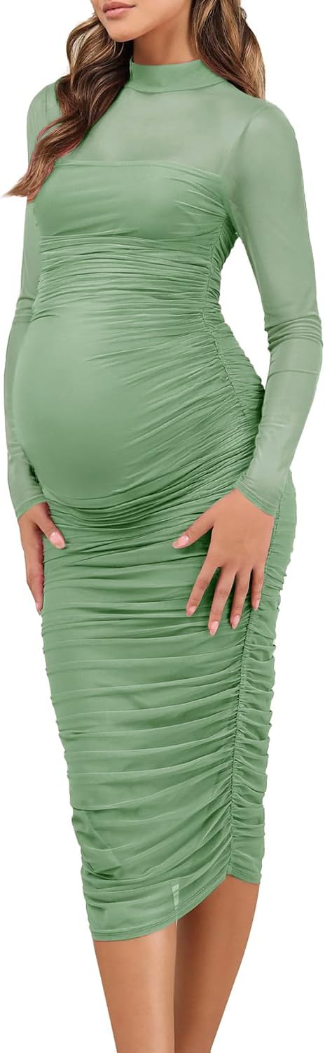 Maternity Mesh Bodycon Dress for Wedding Guest by Dedysler