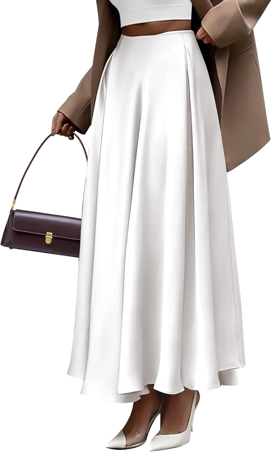 Elegant Satin Flowy A-Line Maxi Skirt for Women Night Out